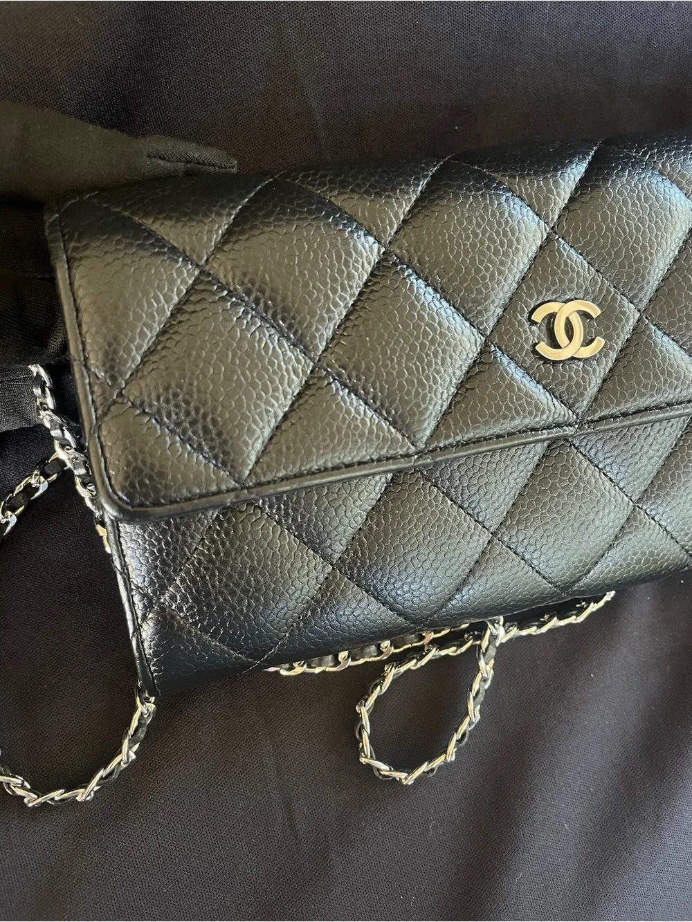 Auth. 🖤BLACK  CHANEL CAVIAR LONG WALLET WITH SILVER TONE HARDWARE.